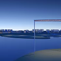 Park Landscape With Serene Water Feature Modern Buildings And Illuminated Walkways