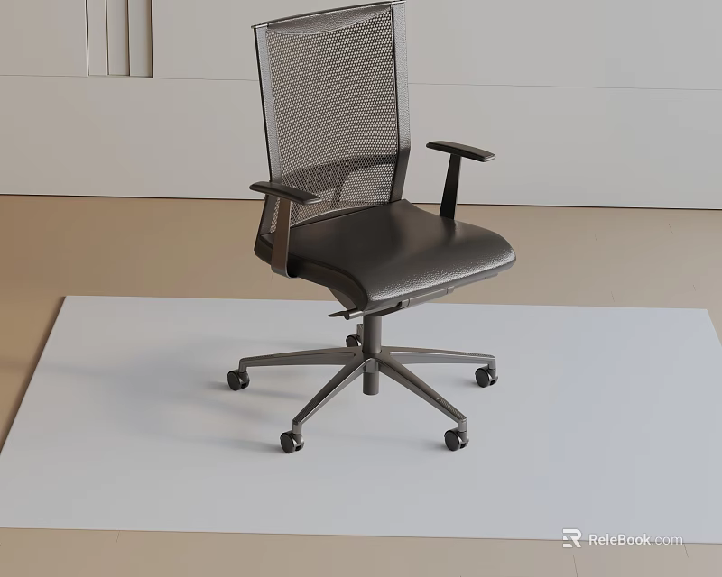 Modern Office Chair With Mesh Back Leather Seat And Armrests On Wheels 3d model 
