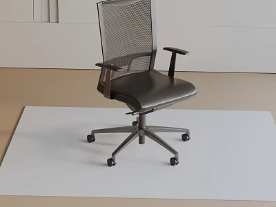 Modern Office Chair With Mesh Back Leather Seat And Armrests On Wheels 3d model