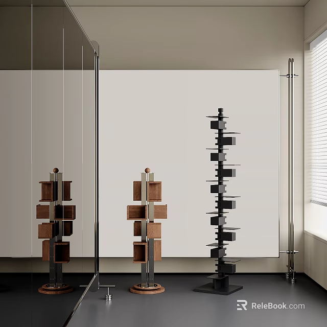 Stylish Modern Shelving Units With Black And Wood Accents For Home Interior Design 3d model 