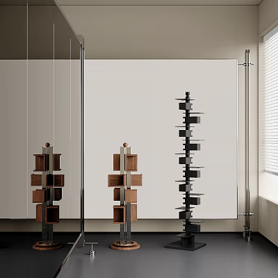 Stylish Modern Shelving Units With Black And Wood Accents For Home Interior Design 3d model