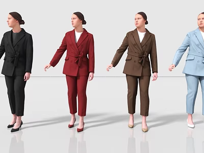 Women Wearing Elegant Different Colored Formal Suits Black Red Brown And Blue 3d model