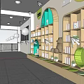 Cute Wooden Bookcases In Kids Bookstore Interior With Neat Books Stuffed Toys And Cloud Decorations