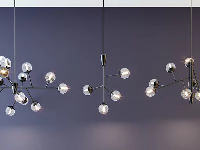 Unique Shaped Pendant Lights With Metal Branches And Glass Balls 3d model