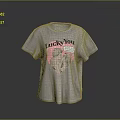 Gray T-shirt Featuring Lucky You Text and Pink Chicken Graphic for Casual Wear