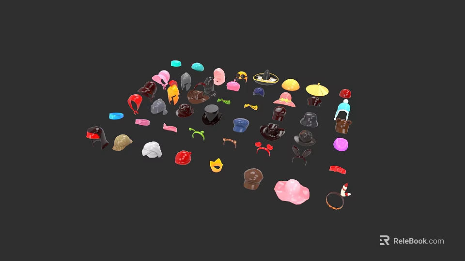 Fashionable Colorful Various Style Hats Collection With Different Designs And Decorations 3d model 