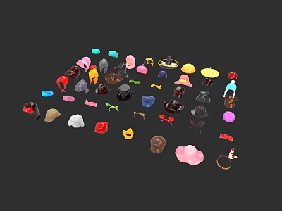 Fashionable Colorful Various Style Hats Collection With Different Designs And Decorations 3d model