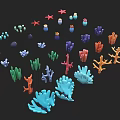 Colorful Aquatic Animals Collection Featuring Coral Starfish and Various Marine Creatures