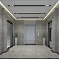 Modern Elevator Hall Interior With Marble Walls Elevator Potted Plants And Ceiling Lighting 3d model