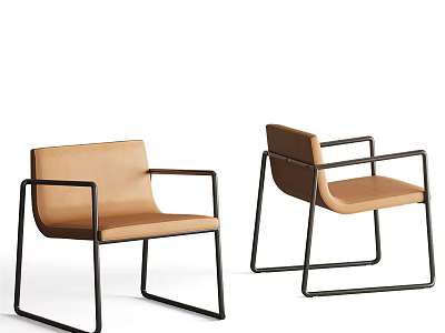 Modern Brown Accent Chair With Leather Upholstery Black Metal Frame And Minimalist Design 3d model