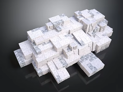 Geometric White Building Structure With Abstract Cube Design And Concrete Blocks 3d model