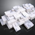 Geometric White Building Structure With Abstract Cube Design And Concrete Blocks