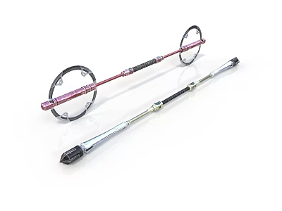 Modern Red Silver Weapons Featuring Long Handles And Circular Decorative Elements 3d model