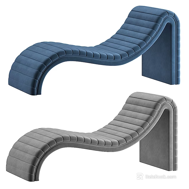 Blue and Gray Curved Velvet Lounge Chair with Modern Stylish Design 3d model 
