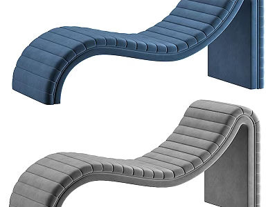 Blue and Gray Curved Velvet Lounge Chair with Modern Stylish Design 3d model