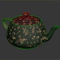 Elegant Black Teapot With Floral Patterns Wooden Handle And Gold Accents