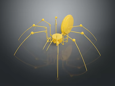 Yellow Mechanical Spider Like Structure With Long Legs And Circular Component 3d model