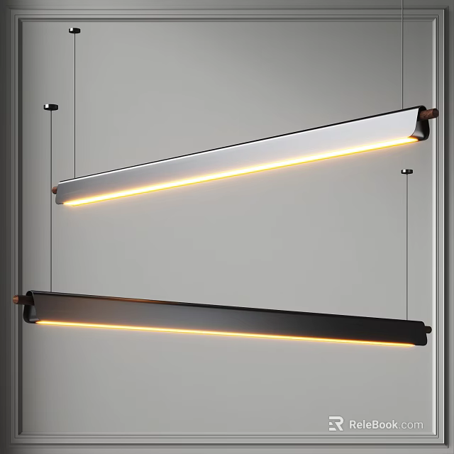 Modern Long Linear Pendant Lights With LED Illuminated Strip And Sleek Metal Frame 3d model 