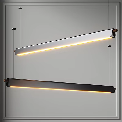 Modern Long Linear Pendant Lights With LED Illuminated Strip And Sleek Metal Frame 3d model