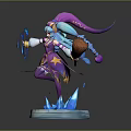 Magical Witch Model With Purple Pink Outfit Blue Braided Hair Broom And Blue Magic Effects