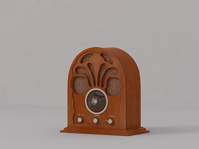 Vintage Brown Audio Radio With Circular Dial Curved Grille And Control Knobs 3d model
