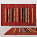 Red Square Rug With Multi Colored Vertical Stripes And Woven Texture 3d model
