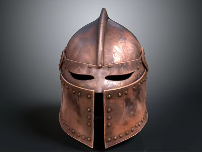 Ancient Medieval Copper Helmet With Spiked Top And Riveted Details 3d model