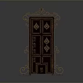 Ornate Dark Brown Wooden Door With Intricate Carvings And Iron Decorative Scrolls