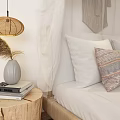 Hotel Guest Room Featuring Wooden Structure White Canopy Bed Window Curtains And Wooden Floor Rug