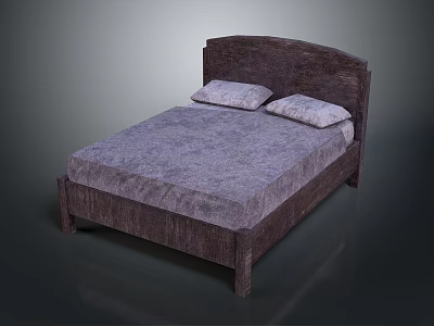 Contemporary Dark Bed Frame With Curved Headboard Light Gray Mattress And Two Pillows 3d model