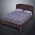Contemporary Dark Bed Frame With Curved Headboard Light Gray Mattress And Two Pillows