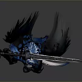 Mythical Warrior Character In Blue Armor Wielding Long Sword With White Tassel