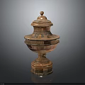 Ornate Decorative Urn With Carved Patterns Lid And Pedestal Base
