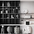 Modern Bookcase Interior Design With Decorative Vases Sculptures And Books