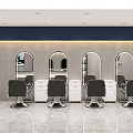 Modern Hair Salon Interior With Marble Reception Desk Bookshelves And Styling Chairs