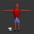 3D Human Character Wearing Red Shirt Blue Shorts with Outstretched Arms and Soccer Ball