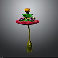 Colorful Decorative Plant With Pink Base Green Stem And Yellow Top Decorative Structure