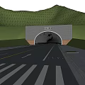 Road Infrastructure Featuring Tunnel Entrance Brick Structure Bicycle Lane White Arrows And Zebra Crossing
