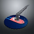 Marine Floating Crane Platform With Red Base Blue Water And Metal Structure