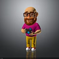 Cartoon Male Character With Bald Head Red Beard Wearing Pink Shirt Holding Black Camera