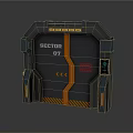 Sci Fi Sector 07 Door Design With Black Frame Orange Accents And Skull Logo