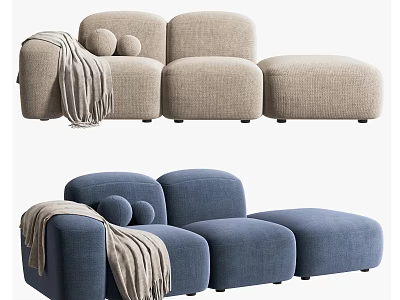 Modern Modular Multi Seater Sofa in Beige and Blue with Cozy Pillows and Fabric Design Elements 3d model