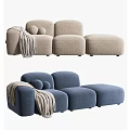 Modern Modular Multi Seater Sofa in Beige and Blue with Cozy Pillows and Fabric Design Elements