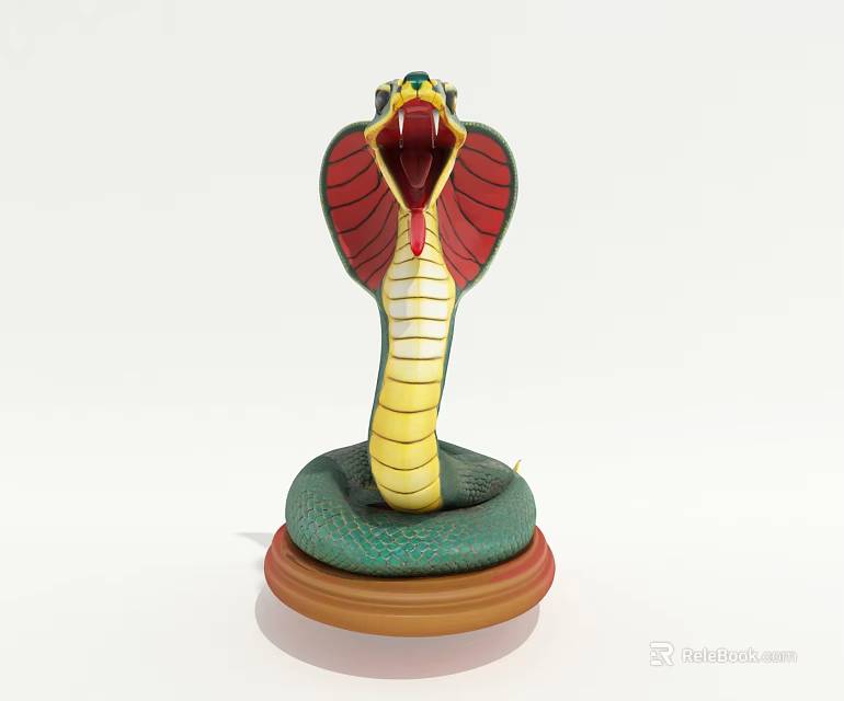 Reptile Cobra Statue With Green Body Yellow Underbelly Red Hood And Base 3d model 