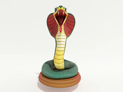 Reptile Cobra Statue With Green Body Yellow Underbelly Red Hood And Base 3d model