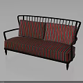 Friends Relaxing Together On Comfortable Striped Sofa In Living Space