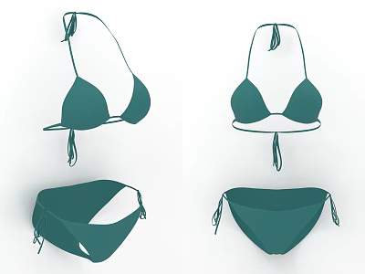 Teal Bikini Set With Tied Straps Minimalist Design Top And Bottom 3d model