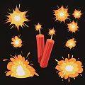 Vibrant Firecracker And Explosion Silhouette With Orange Yellow Sparks On Black Background