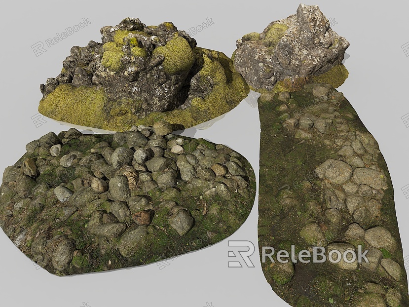 Stone Rock Swamp Water Edge Gravel Ground Stone Ground Moss Stone Road Stone Pile Sand Stone Special Shaped Stone model