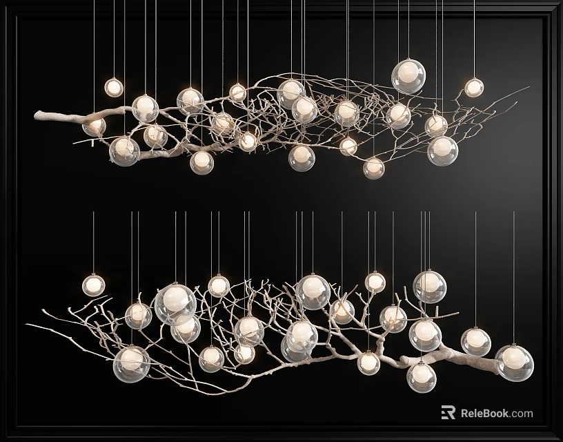 Modern Branch Design Chandelier with Hanging Spherical Glass Bulbs for Contemporary Interior 3d model 